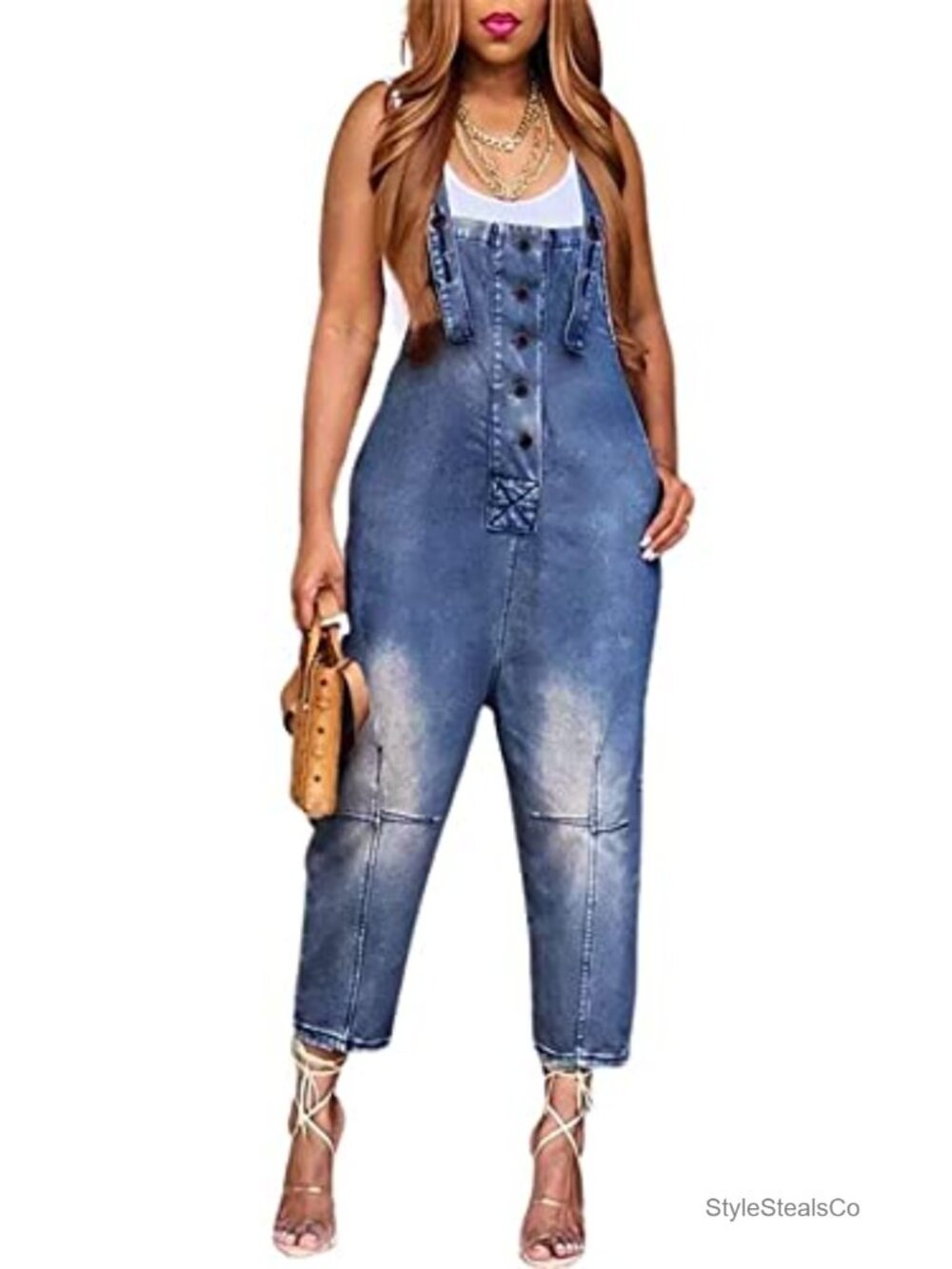 Women's Denim Jumpsuit Overalls Loose Fit Harem Pants
